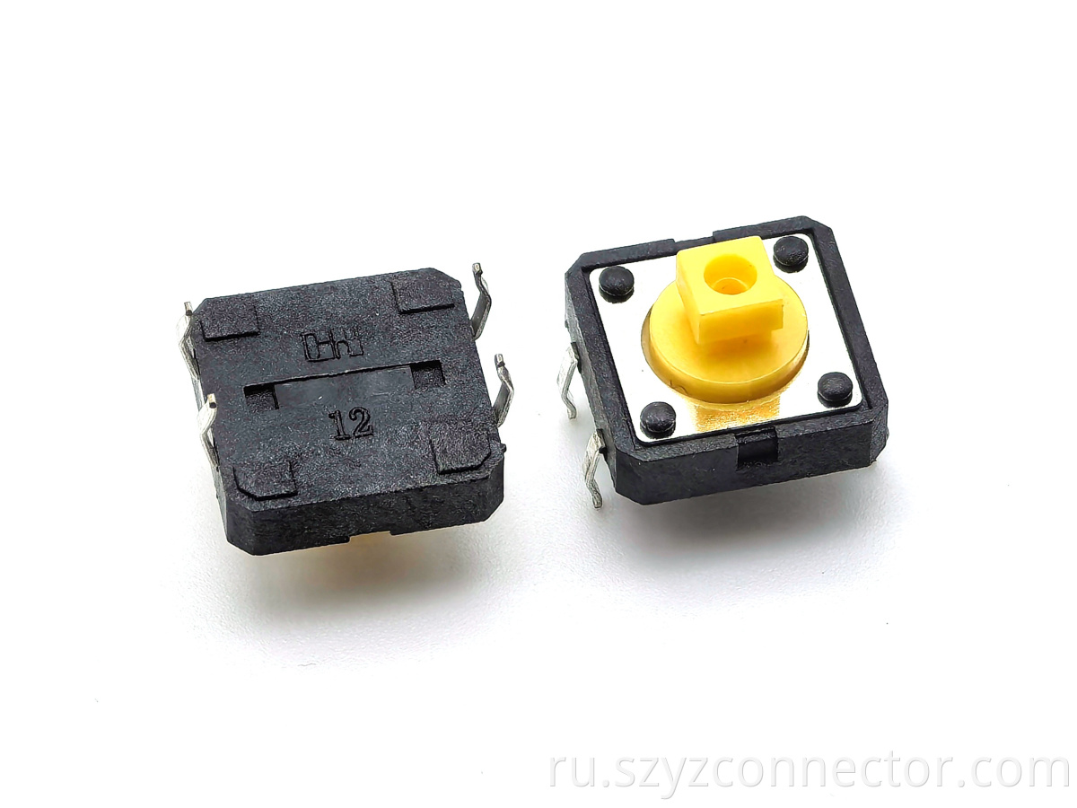 ТАКТОВЫЙ ПЕРЕКЛЮЧАТЕЛЬ 12X12мм 4P ЖЕЛТЫЙ Ручка DIP H=5,0 мм TACT SWITCH 12X12mm 4P YELLOW Handle DIP H=5.0mm